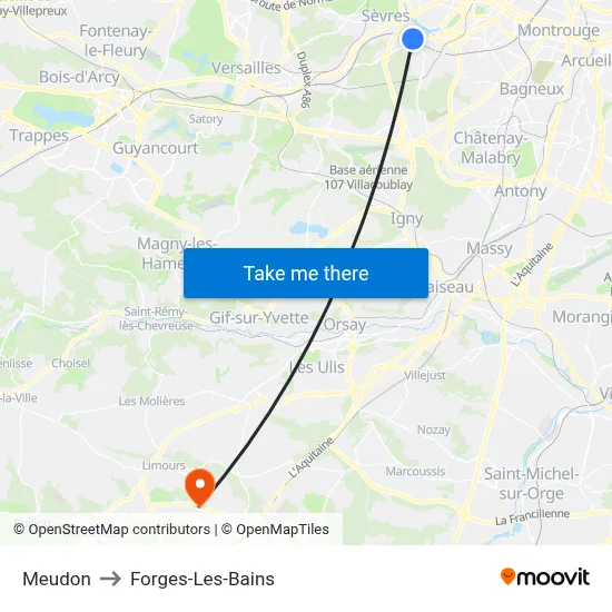 Meudon to Forges-Les-Bains map