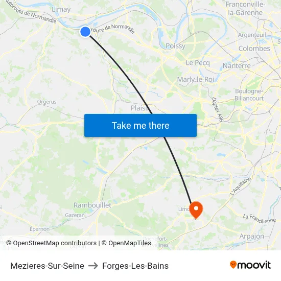 Mezieres-Sur-Seine to Forges-Les-Bains map