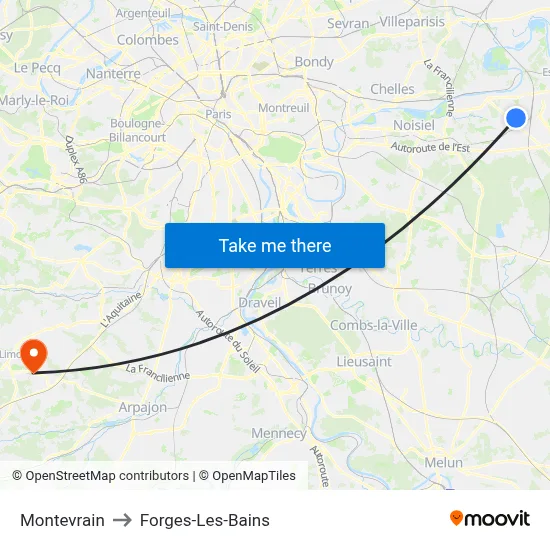Montevrain to Forges-Les-Bains map