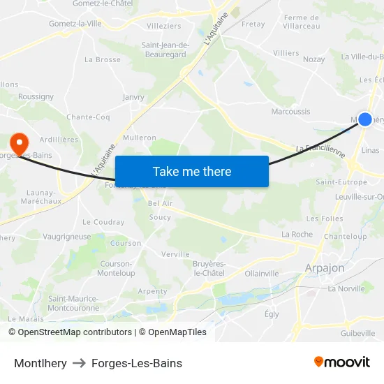 Montlhery to Forges-Les-Bains map