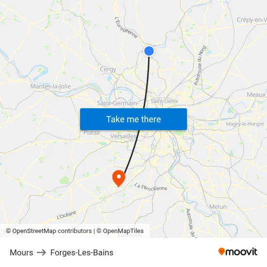 Mours to Forges-Les-Bains map