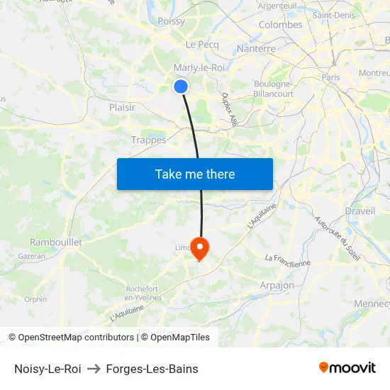 Noisy-Le-Roi to Forges-Les-Bains map