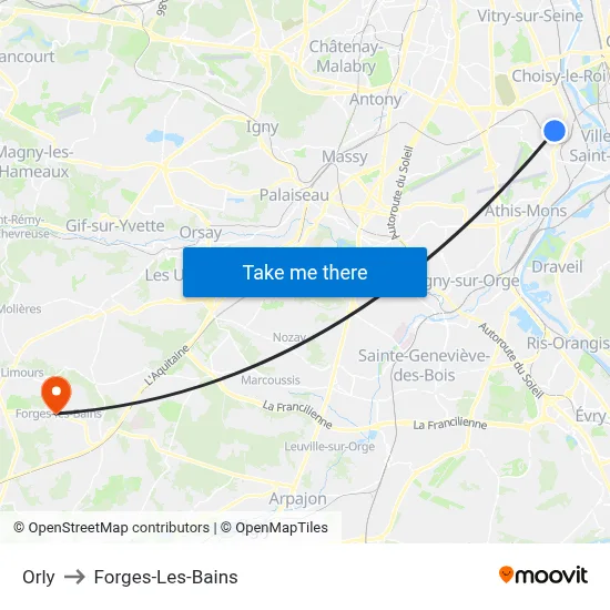 Orly to Forges-Les-Bains map