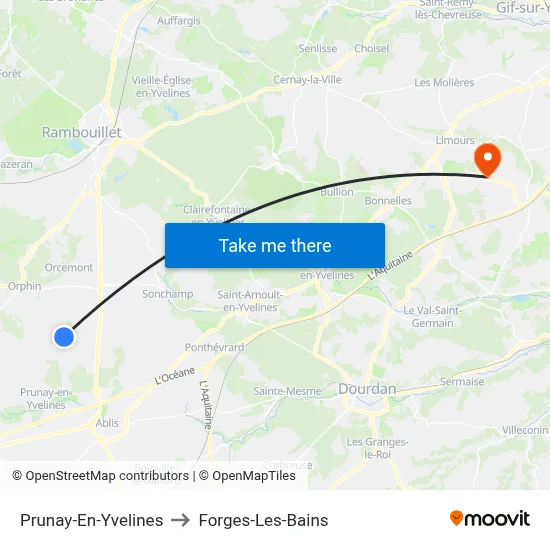 Prunay-En-Yvelines to Forges-Les-Bains map