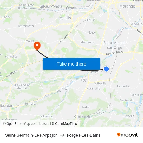 Saint-Germain-Les-Arpajon to Forges-Les-Bains map