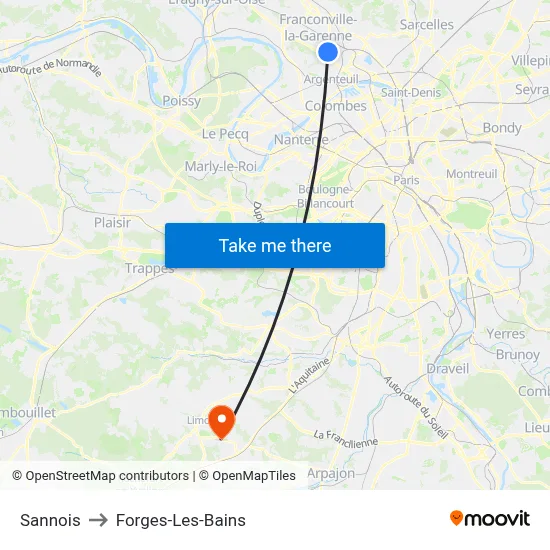 Sannois to Forges-Les-Bains map