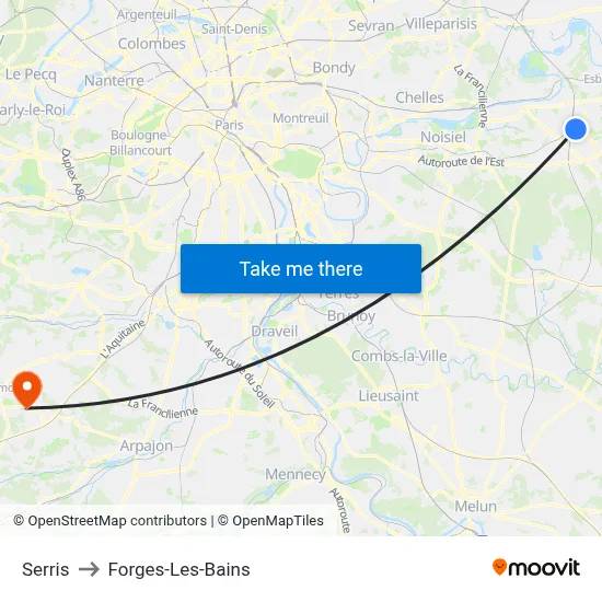 Serris to Forges-Les-Bains map
