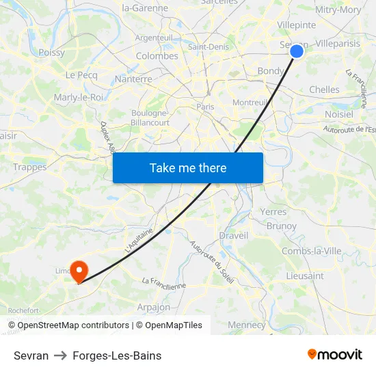 Sevran to Forges-Les-Bains map