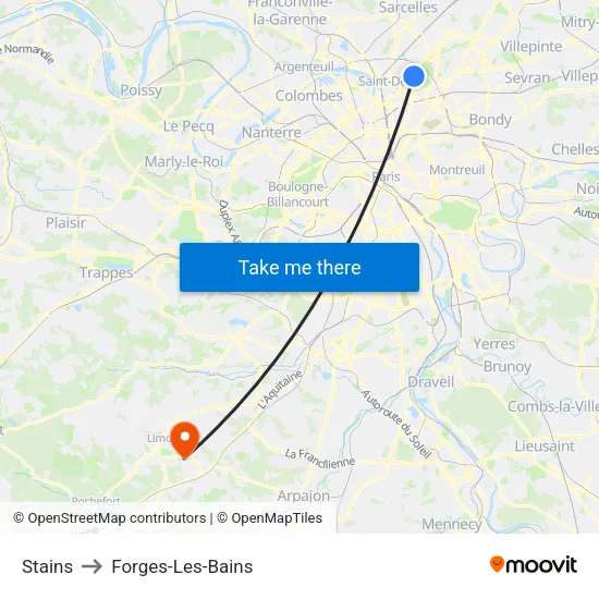 Stains to Forges-Les-Bains map