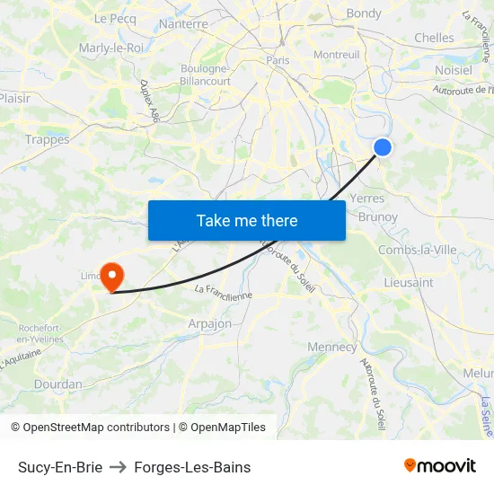 Sucy-En-Brie to Forges-Les-Bains map