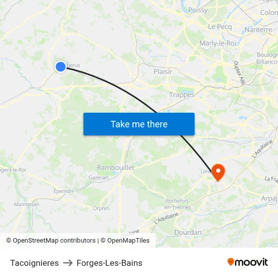 Tacoignieres to Forges-Les-Bains map