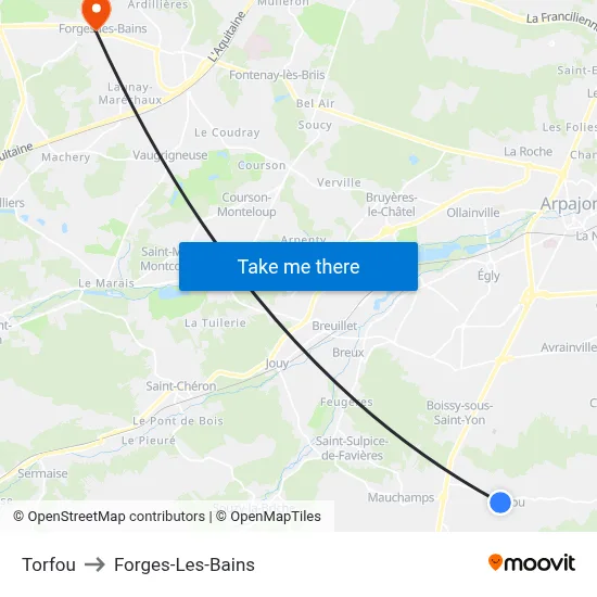 Torfou to Forges-Les-Bains map