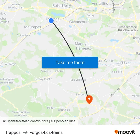 Trappes to Forges-Les-Bains map