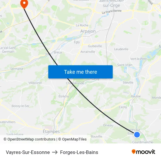 Vayres-Sur-Essonne to Forges-Les-Bains map