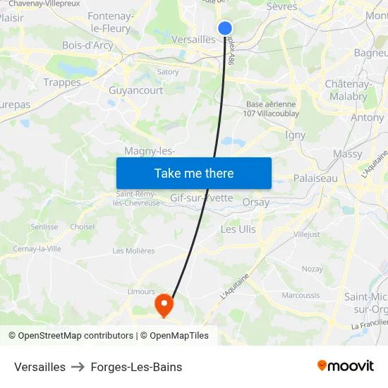 Versailles to Forges-Les-Bains map