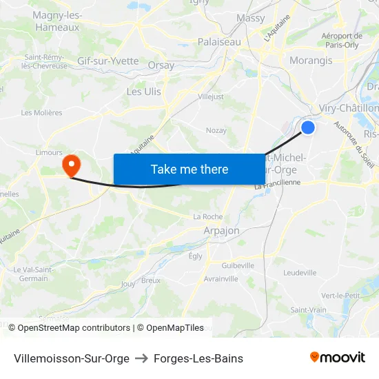 Villemoisson-Sur-Orge to Forges-Les-Bains map