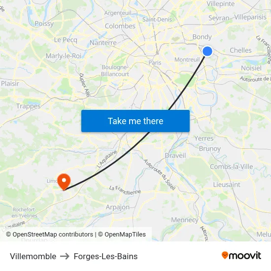Villemomble to Forges-Les-Bains map