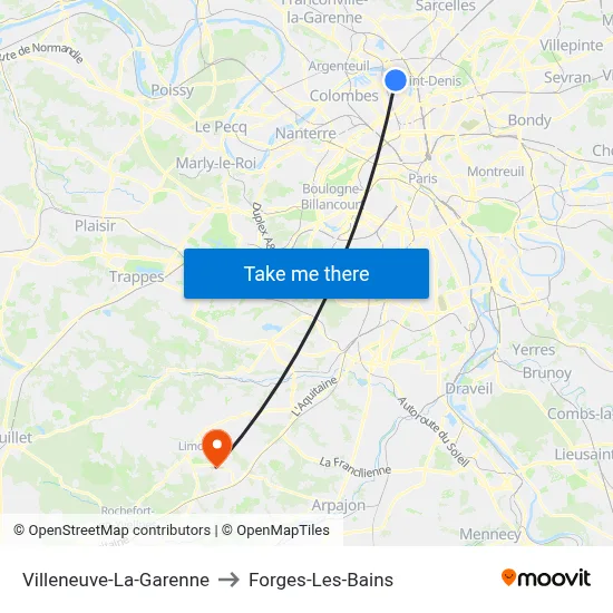 Villeneuve-La-Garenne to Forges-Les-Bains map