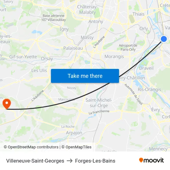 Villeneuve-Saint-Georges to Forges-Les-Bains map