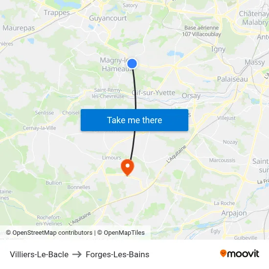 Villiers-Le-Bacle to Forges-Les-Bains map