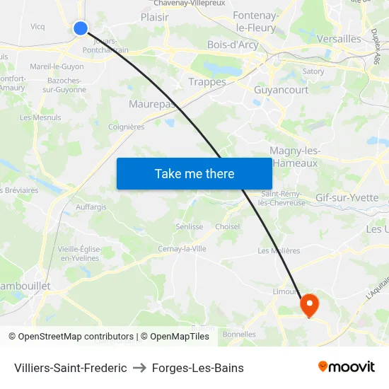 Villiers-Saint-Frederic to Forges-Les-Bains map