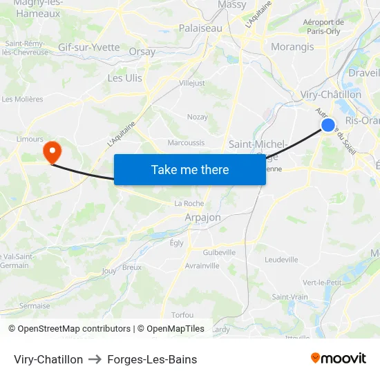 Viry-Chatillon to Forges-Les-Bains map