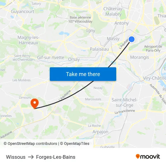 Wissous to Forges-Les-Bains map
