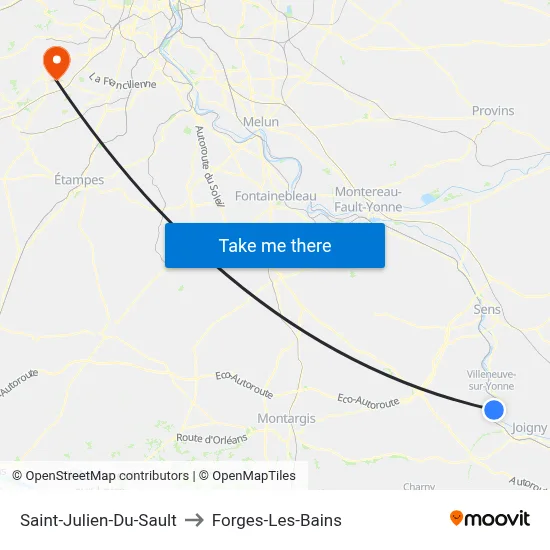 Saint-Julien-Du-Sault to Forges-Les-Bains map