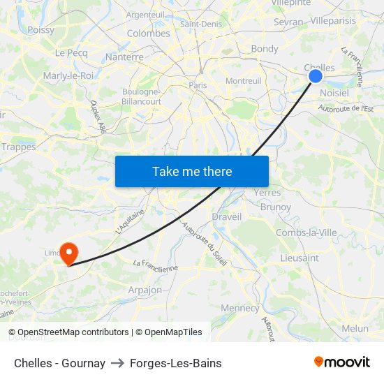 Chelles - Gournay to Forges-Les-Bains map