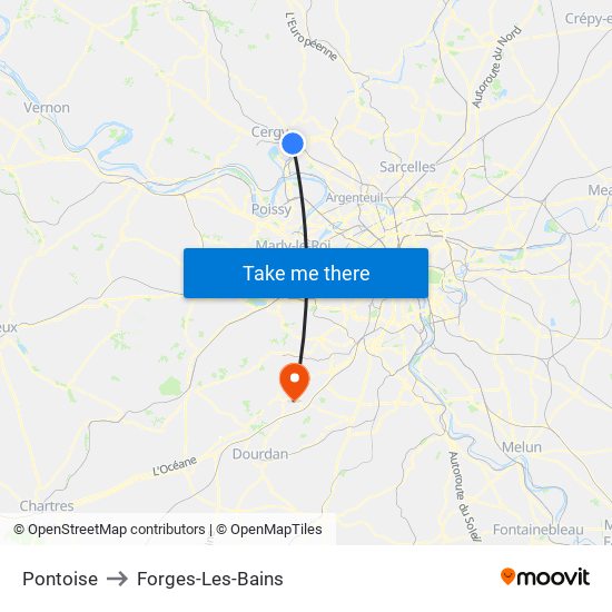 Pontoise to Forges-Les-Bains map