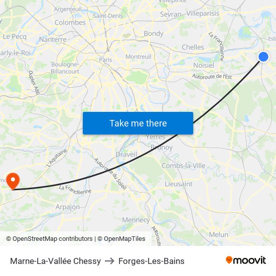 Marne-La-Vallée Chessy to Forges-Les-Bains map