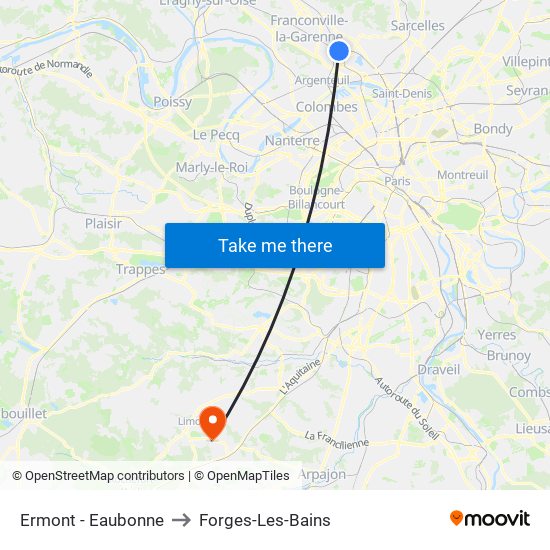 Ermont - Eaubonne to Forges-Les-Bains map
