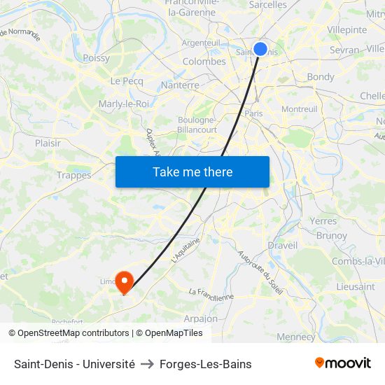 Saint-Denis - Université to Forges-Les-Bains map