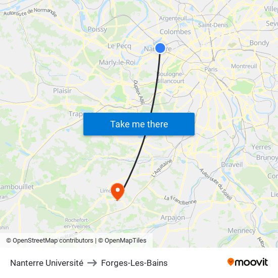 Nanterre Université to Forges-Les-Bains map