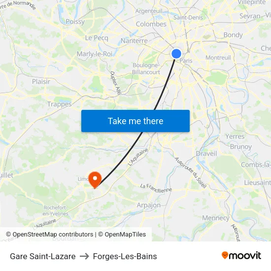 Gare Saint-Lazare to Forges-Les-Bains map