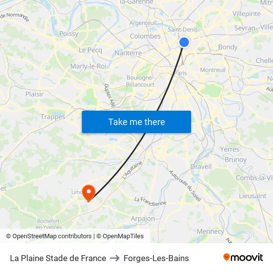 La Plaine Stade de France to Forges-Les-Bains map