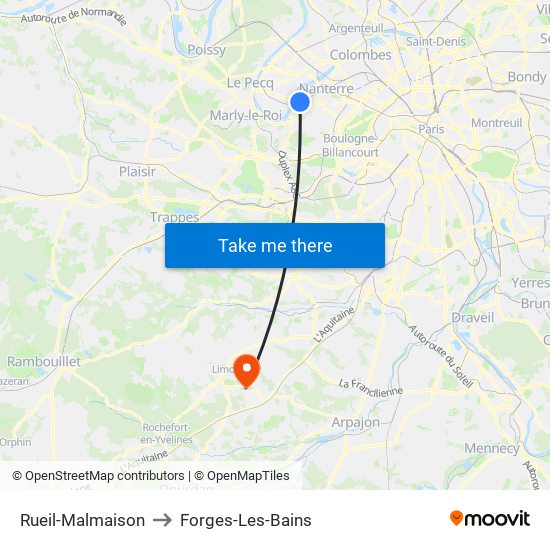 Rueil-Malmaison to Forges-Les-Bains map
