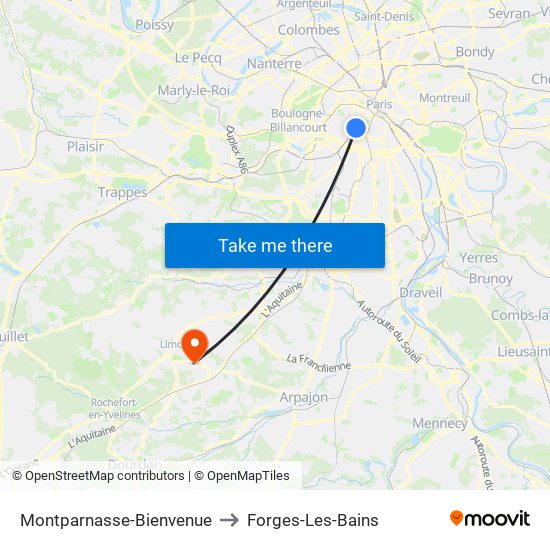 Montparnasse-Bienvenue to Forges-Les-Bains map