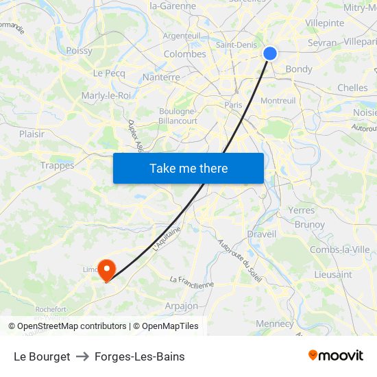 Le Bourget to Forges-Les-Bains map