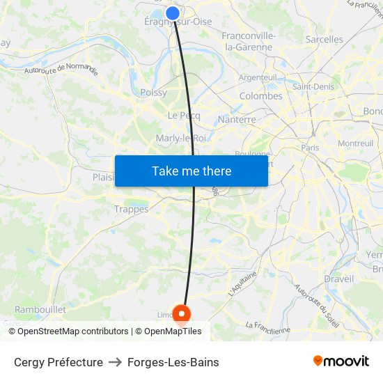 Cergy Préfecture to Forges-Les-Bains map