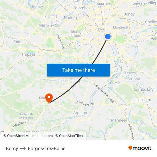 Bercy to Forges-Les-Bains map