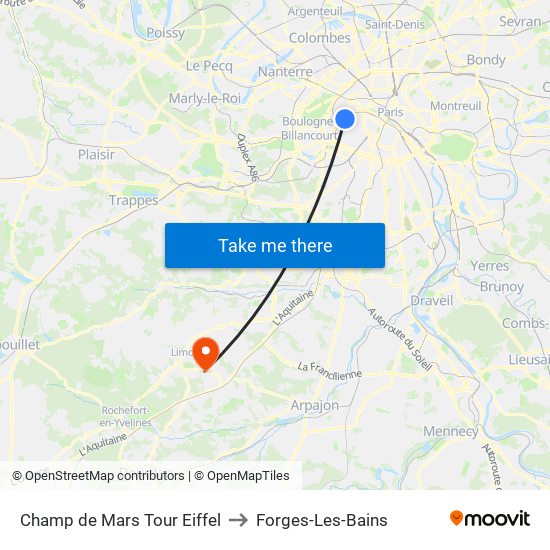 Champ de Mars Tour Eiffel to Forges-Les-Bains map