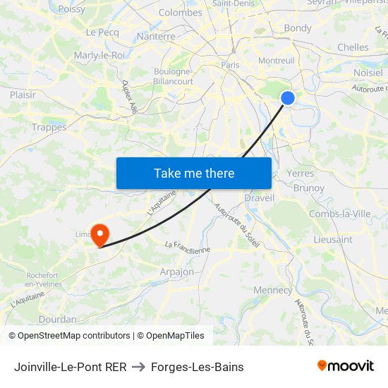 Joinville-Le-Pont RER to Forges-Les-Bains map