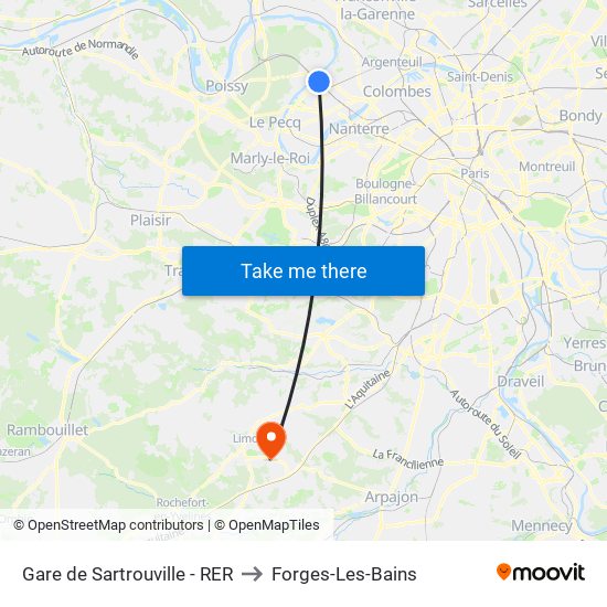 Gare de Sartrouville - RER to Forges-Les-Bains map