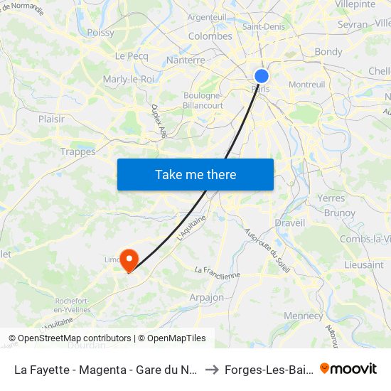 La Fayette - Magenta - Gare du Nord to Forges-Les-Bains map