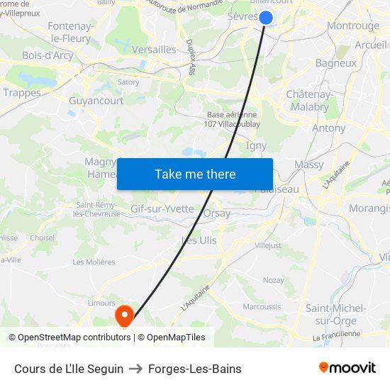 Cours de L'Ile Seguin to Forges-Les-Bains map