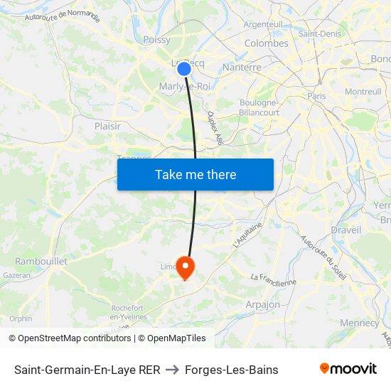 Saint-Germain-En-Laye RER to Forges-Les-Bains map