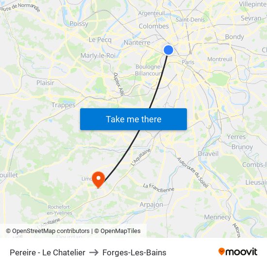 Pereire - Le Chatelier to Forges-Les-Bains map