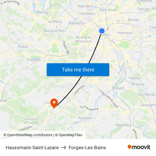 Haussmann Saint-Lazare to Forges-Les-Bains map