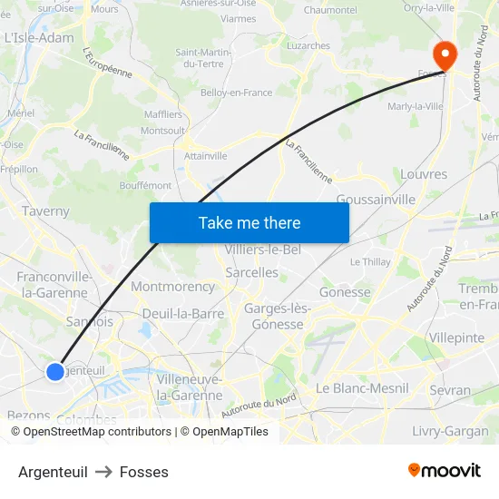Argenteuil to Fosses map